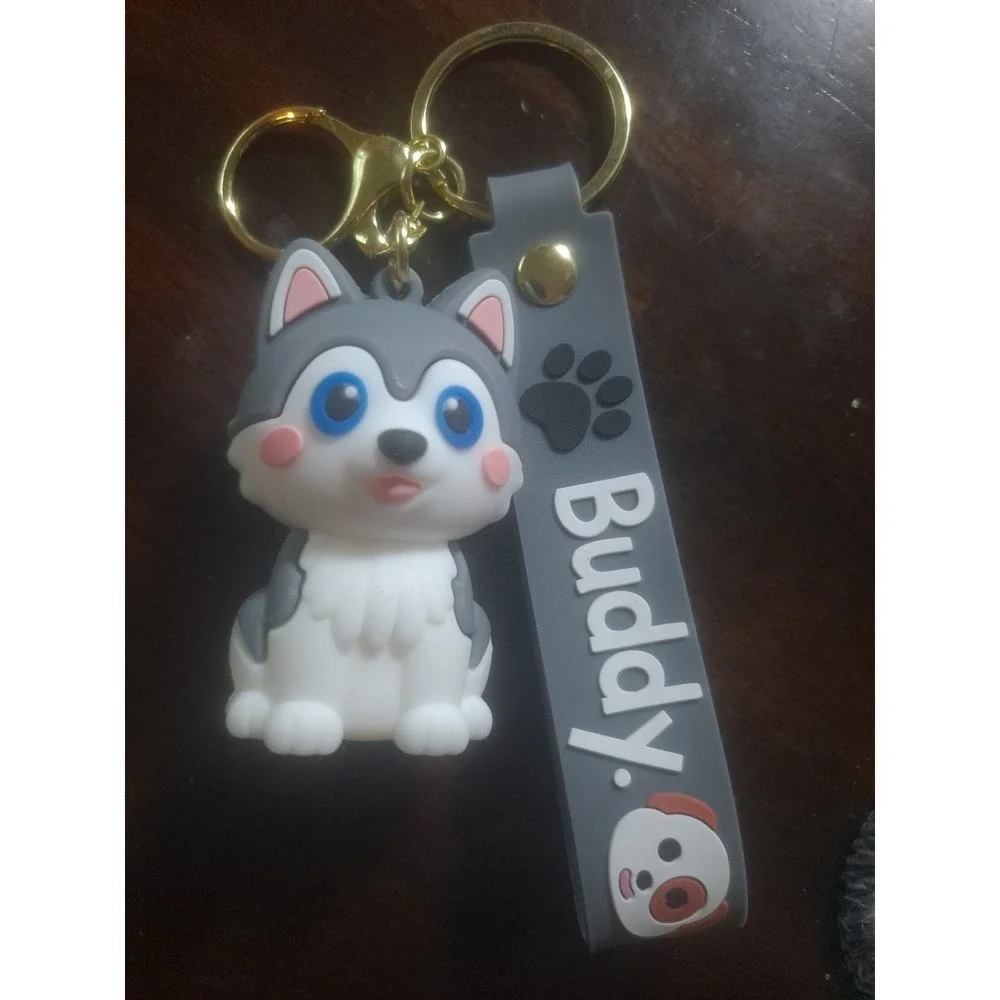 Husky Gray & White Blue Eyes 3D PVC Keychain Figure Backpack Clip Keyring